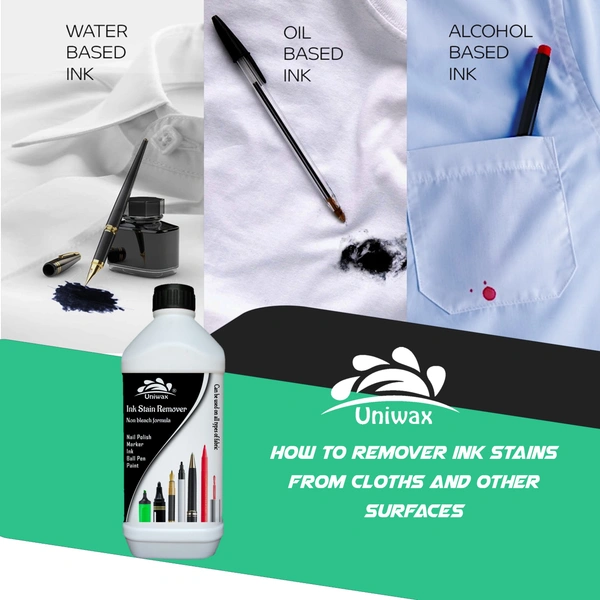 Uniwax Ink Remover, Ballpoint Pen, Fountain Pen, Ink, Permanent Marker, Gel Pen Stain Remover from Fabric and Furniture - 1 liter
