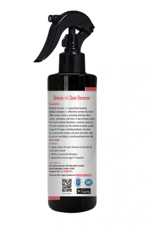 Uniwax Ink Remover, Ballpoint Pen, Fountain Pen, Ink, Permanent Marker, Gel Pen Stain Remover from Fabric and Furniture - 200ml
