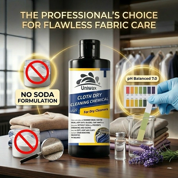 uniwax cloth dry cleaning chemical concentrate UL22 , Fabric Dry Cleaning Solution | Professional Garment Cleaner | No Shrinkage Formula | Safe for All Fabrics - 200 gm