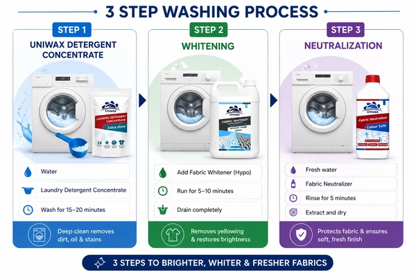 Uniwax White Fabric Care Kit of 3 – Laundry Detergent, Fabric Whitener & Neutralizer for Bright White Clothes