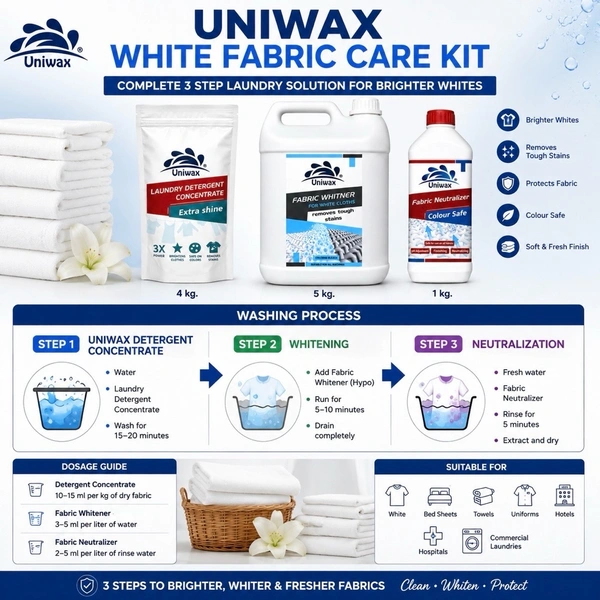 Uniwax White Fabric Care Kit of 3 – Laundry Detergent, Fabric Whitener & Neutralizer for Bright White Clothes