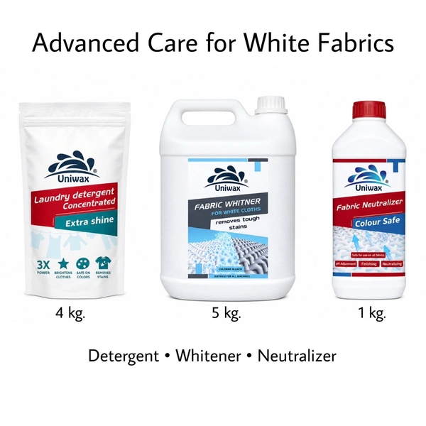 Uniwax White Fabric Care Kit of 3 – Laundry Detergent, Fabric Whitener & Neutralizer for Bright White Clothes