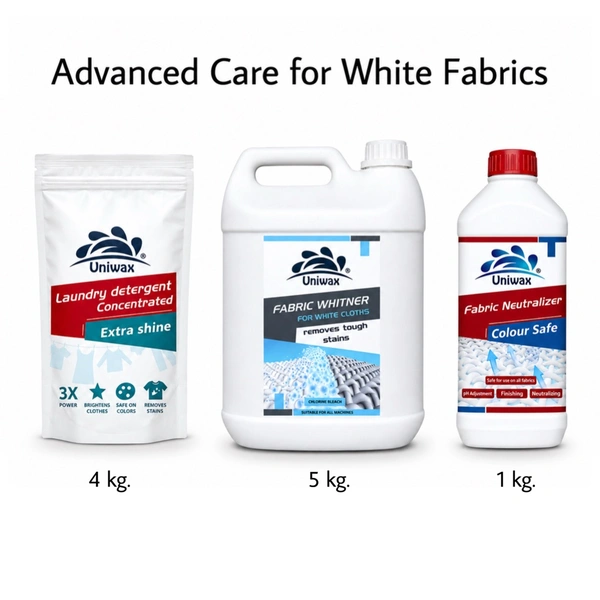 Uniwax White Fabric Care Kit of 3 – Laundry Detergent, Fabric Whitener & Neutralizer for Bright White Clothes