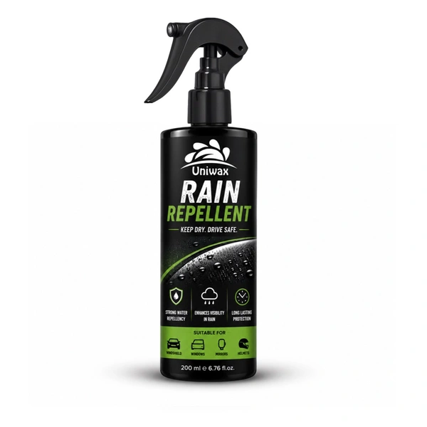 Uniwax Rain Repellent Spray 200 ml | Hydrophobic Windshield Coating | Improves Visibility in Rain | Water Beading Formula | For Car Glass, Windows, Mirrors & Helmet Visors
