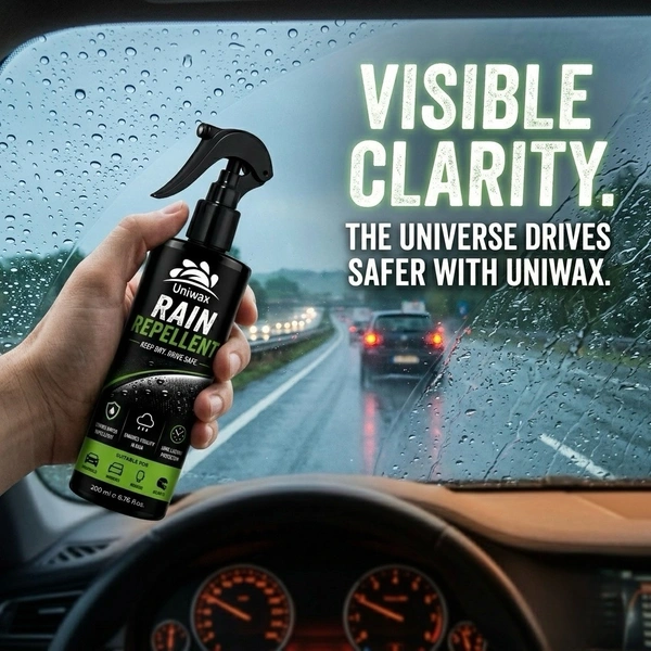 Uniwax Rain Repellent Spray 200 ml | Hydrophobic Windshield Coating | Improves Visibility in Rain | Water Beading Formula | For Car Glass, Windows, Mirrors & Helmet Visors