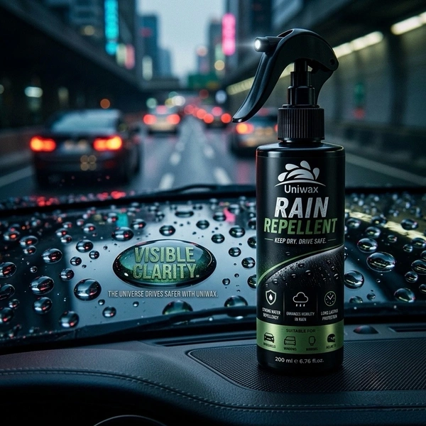 Uniwax Rain Repellent Spray 200 ml | Hydrophobic Windshield Coating | Improves Visibility in Rain | Water Beading Formula | For Car Glass, Windows, Mirrors & Helmet Visors