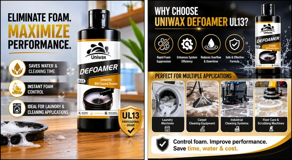 Uniwax Defoamer for Laundry & Industrial Cleaning | Instant Foam Control | Anti Foam Liquid for Detergent Systems | Fast Acting Foam Remover - 200ML