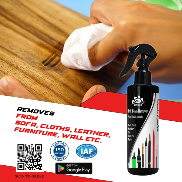 Uniwax Ink Remover, Ballpoint Pen, Fountain Pen, Ink, Permanent Marker, Gel Pen Stain Remover from Fabric and Furniture - 200ml