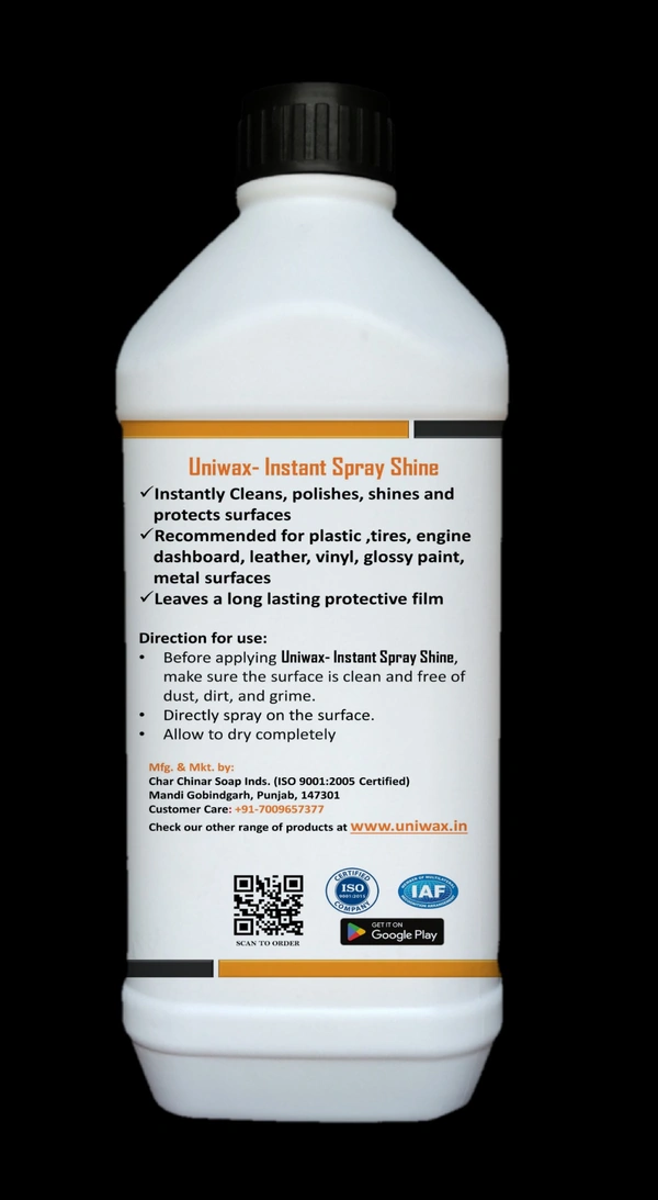 INSTANT SPRAY SHINE FOR CAR INTERIOR AND EXTERIOR PLASTIC AND LEATHER PARTS - 1 liter