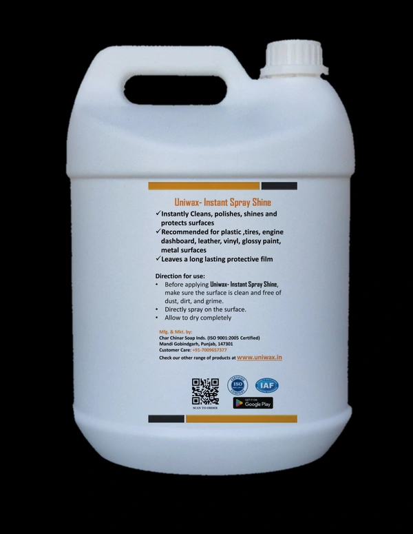 INSTANT SPRAY SHINE FOR CAR INTERIOR AND EXTERIOR PLASTIC AND LEATHER PARTS - 5 liter
