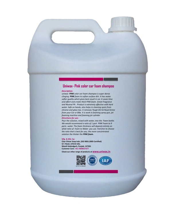 Uniwax blue color foam wash with wax colour foam car wash shampoo - 5kg, Pink