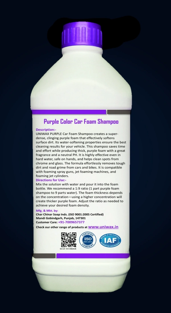 Uniwax blue color foam wash with wax colour foam car wash shampoo - 1kg, Purple