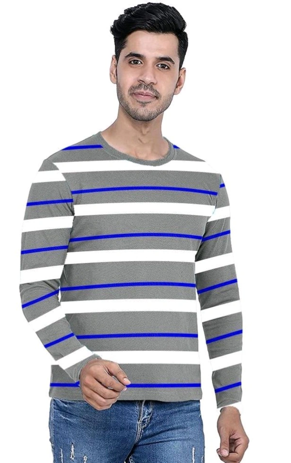 Trendy Full Sleeve Popcorn Tshirt For Men With Stripe - M