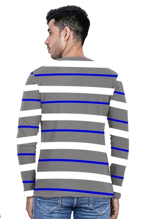 Trendy Full Sleeve Popcorn Tshirt For Men With Stripe - M