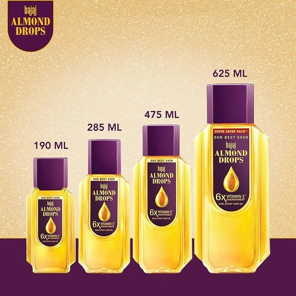  Bajaj Almond Drops Hair Oil, enriched with 6X Vitamin E, 285 Ml. - 285 Ml