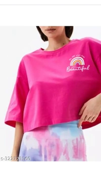 Crop Tshirt  - Magenta / Fuchsia, L