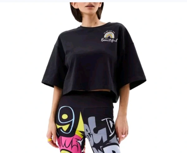 Crop Tshirt  - Black, XL
