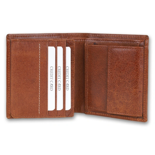 Palak Saxena Leather Wallets for Men, Top Grain Leather 8 Card Slots, 3 Compartments, Tri Fold Wallet, Brown, Contemporary