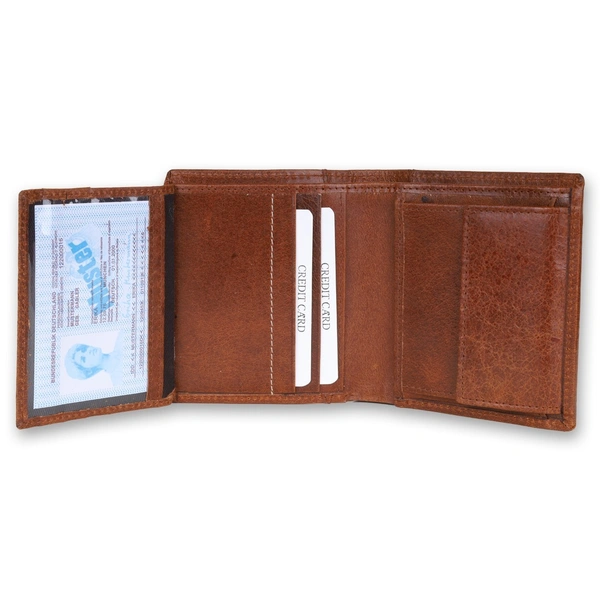 Palak Saxena Leather Wallets for Men, Top Grain Leather 8 Card Slots, 3 Compartments, Tri Fold Wallet, Brown, Contemporary