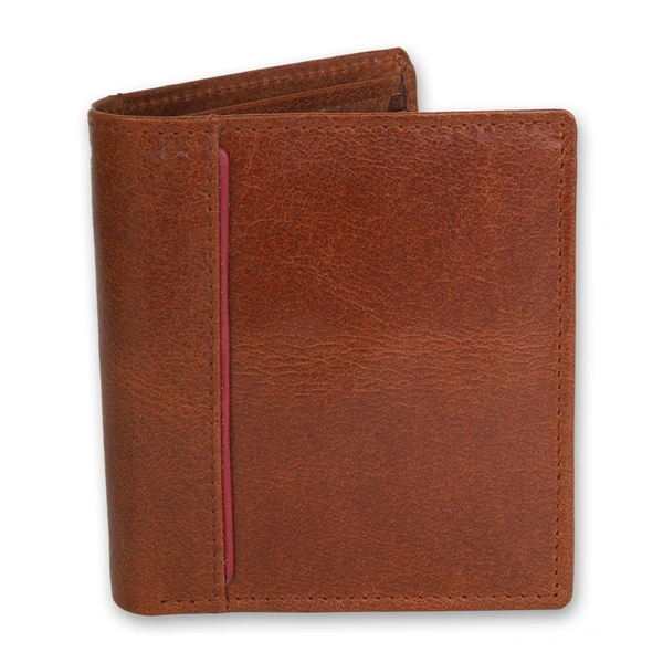 Leather Wallets for Men, Top Grain Leather 8 Card Slots, 3 Compartments, Tri Fold Wallet, Brown, Contemporary