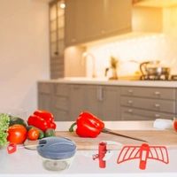 FAIRBIZPS RED Plastic Vegetable Chopper Manual Vegetables and Dry Fruits Hand Cutter with 3 Stainless Steel Sharp Blade - Red