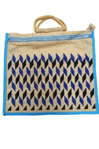 PALAK SAXENA Multicolor spacious Jute Bag with Zipper Closure, Full Size and Large Handles, MultiPurpose Jute Bag - 36X36X36, BLUE