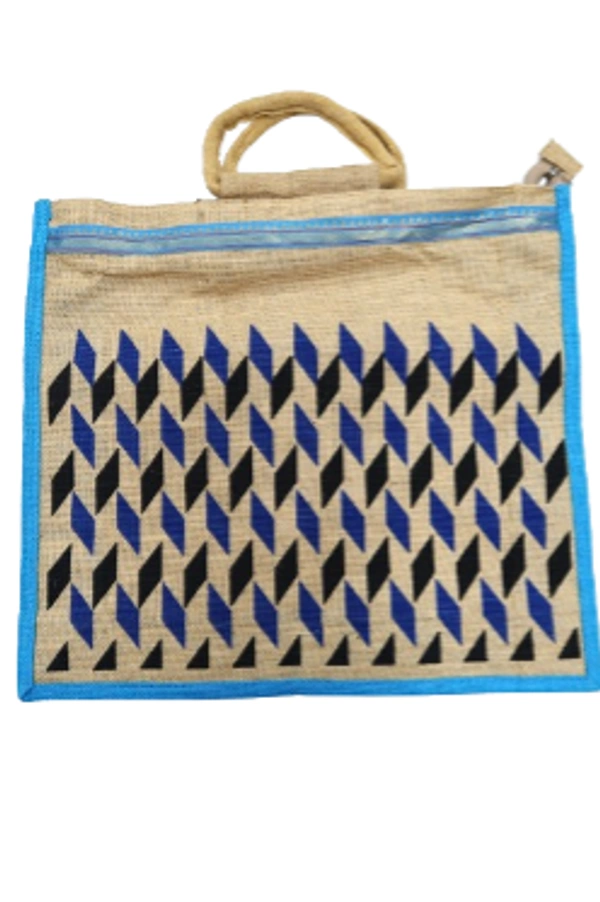 PALAK SAXENA Multicolor spacious Jute Bag with Zipper Closure, Full Size and Large Handles, MultiPurpose Jute Bag - 36X36X36, BLUE