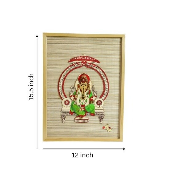 Bamboo Handcrafted Base Shree Ganesh Wall Hanging Frame Rectangular Shape for Home, Office/Eco Friendly Product. - 16 x12 cm, Bring home blessings and eco-conscious elegance with this Bamboo Handcrafted Shree Ganesh Wall Hanging Frame. Made by skilled artisans, this wall decor piece showcases a divine image of Lord Ganesh, intricately set in a rectangular bamboo frame that complements both modern and traditional interiors. Crafted from sustainable bamboo, this frame not only adds a spiritual touch to your s