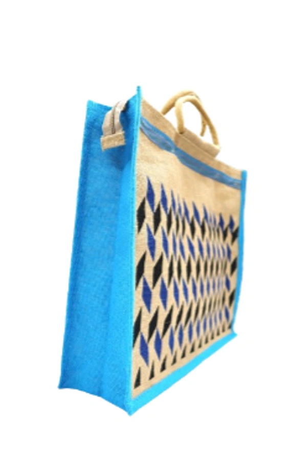 PALAK SAXENA Multicolor spacious Jute Bag with Zipper Closure, Full Size and Large Handles, MultiPurpose Jute Bag - 36X36X36, BLUE