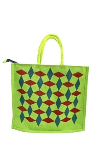 PALAK SAXENA spacious Jute Bag with Zipper Closure, Full Size and Large Handles,MultiPurpose Jute Bag for Office/College/School,Tiffin,Shopping Eco-Friendly Bag For Men,Women and Kids (Green) - GREEN