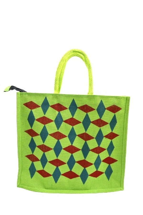 PALAK SAXENA spacious Jute Bag with Zipper Closure, Full Size and Large Handles,MultiPurpose Jute Bag for Office/College/School,Tiffin,Shopping Eco-Friendly Bag For Men,Women and Kids (Green) - GREEN