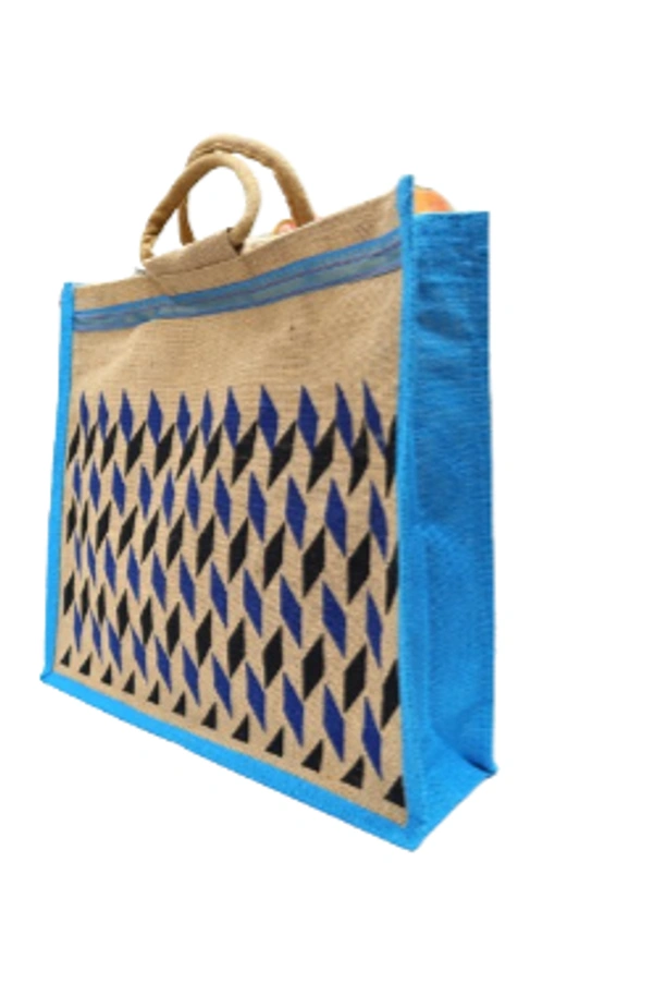 PALAK SAXENA Multicolor spacious Jute Bag with Zipper Closure, Full Size and Large Handles, MultiPurpose Jute Bag - 36X36X36, BLUE