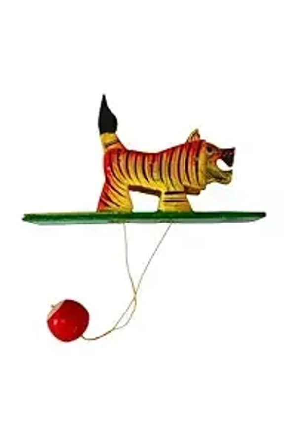 Palak Saxena Rajasthan Handicraft Wooden Handpainted Animal Shape Handheld Revolving Movement Toy for Kids ( Lion)
