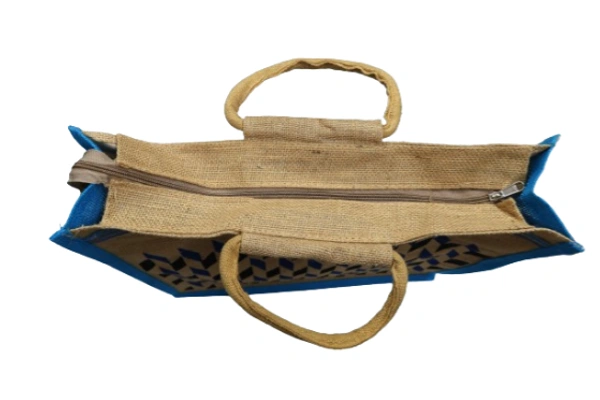 PALAK SAXENA Multicolor spacious Jute Bag with Zipper Closure, Full Size and Large Handles, MultiPurpose Jute Bag - 36X36X36, BLUE