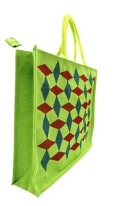 PALAK SAXENA spacious Jute Bag with Zipper Closure, Full Size and Large Handles,MultiPurpose Jute Bag for Office/College/School,Tiffin,Shopping Eco-Friendly Bag For Men,Women and Kids (Green) - GREEN