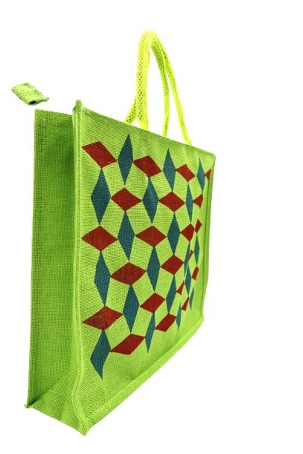 PALAK SAXENA spacious Jute Bag with Zipper Closure, Full Size and Large Handles,MultiPurpose Jute Bag for Office/College/School,Tiffin,Shopping Eco-Friendly Bag For Men,Women and Kids (Green) - GREEN