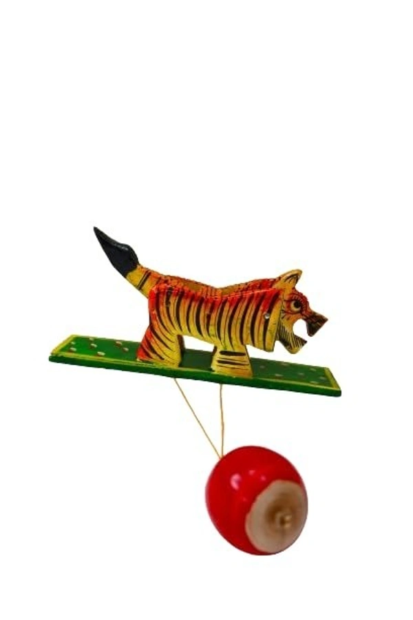 Palak Saxena Rajasthan Handicraft Wooden Handpainted Animal Shape Handheld Revolving Movement Toy for Kids ( Lion)