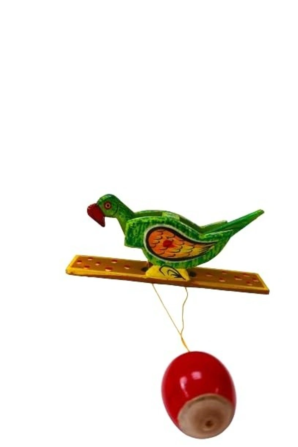 Palak Saxena PALAK SAXENA Handicraft Wooden Handpainted Animal Shape Handheld Revolving Movement Toy for Kids (Parrot)