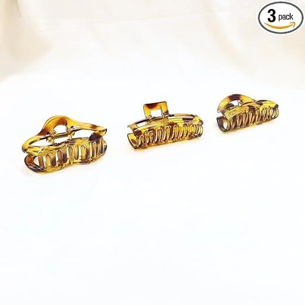 PALAK SAXENA Hair Accessories Golden Plastic Hair Clutch for Women, Medium Size, Trendy Hair Clip, Pack of 3 Hair Claw