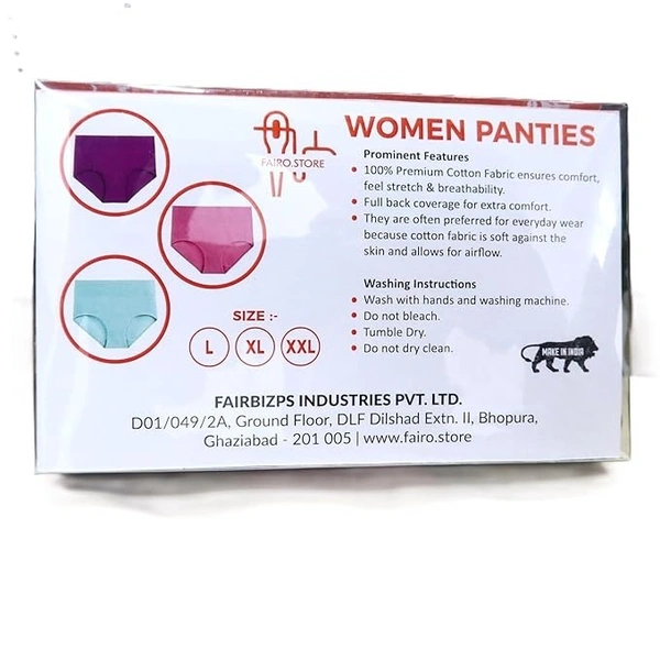 FAIRO STORE Women's Cotton Panties Comfortable Solid Panties Multicolor Panties (Pack of 3) - (L) 90cm