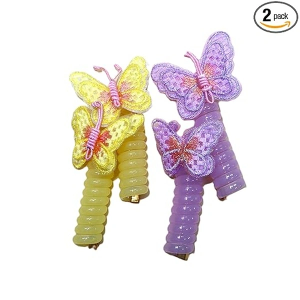 PALAK SAXENA Spiral Hair Ties for Girls | Butterfly Cute Hair Band | Hair Band for Kids | Elastic Hair Tie Ponytail Holder | Ponytail Hair Band | Candy Colors Spiral Girls (PACK OF 4) (2, Yellow)