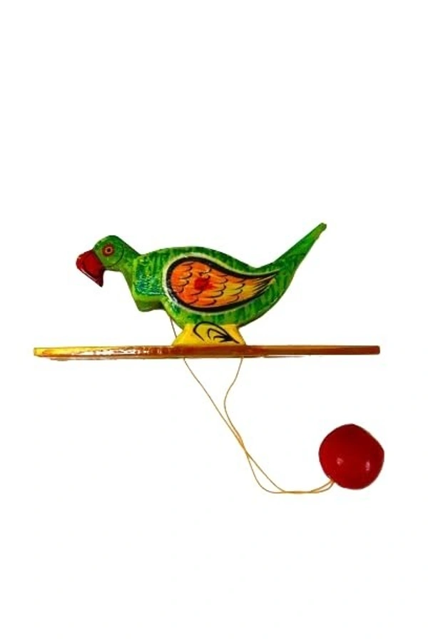 Palak Saxena PALAK SAXENA Handicraft Wooden Handpainted Animal Shape Handheld Revolving Movement Toy for Kids (Parrot)