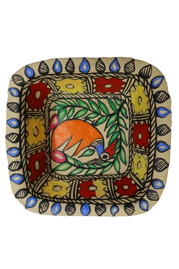 Madhubani Painted Paper Mache Bowl Multicolor for Multipurpose