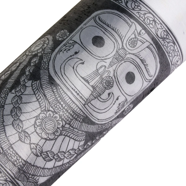 Lord Jagannath  and  Balabhadra  & Subhadra Pattachitra Painting - Length -7.87 x Height -3.94, black & white