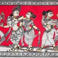  Lord Krishna Rasa Lila Pattachitra Painting - Length 7.87 Inch X Height 3.94