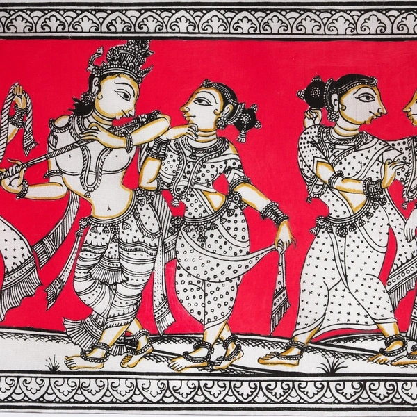  Lord Krishna Rasa Lila Pattachitra Painting - Length 7.87 Inch X Height 3.94