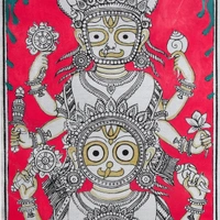 Lord Jagannath, Subhadra, and Balabhadra - Pattachitra Painting - Length -20 cm x Height -10 Cm