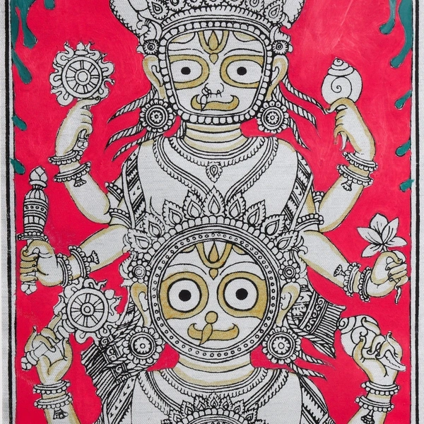 Lord Jagannath, Subhadra, and Balabhadra - Pattachitra Painting - Length -20 cm x Height -10 Cm