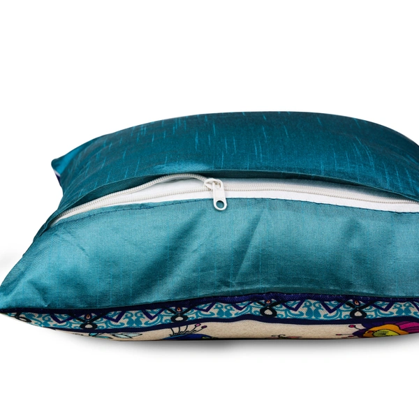 Palak Saxena Set of 5 Decorative Cushion Covers, 40 x 40 cm, Square Cotton Linen Peacock Decorative Cushion Covers with Hidden Zip, Single-Sided Print, Decorative Cushion Covers for Sofa, Car, Outdoor, Bedroom