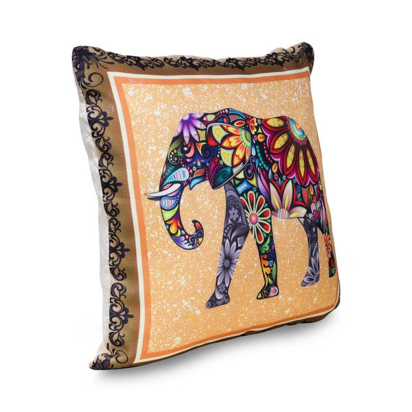 PALAK SAXENA Set of 5 Decorative Cushion Covers, 40 x 40 cm, Square Cotton Linen Elephant Decorative Cushion Covers with Hidden Zip, Single-Sided Print, Decorative Cushion Covers for Sofa, Car, Outdoor, Bedroom - 40 x 40 CM